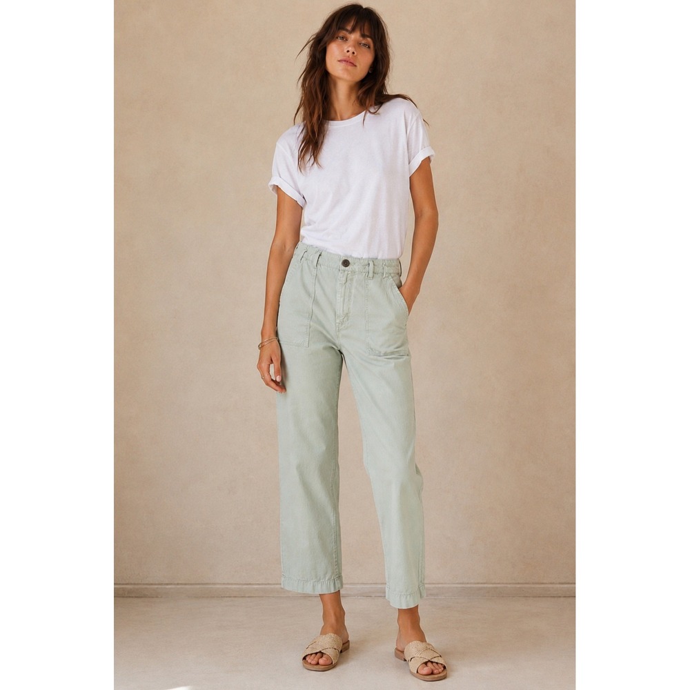 The Great Women Sage Green Cotton High Rise Army Pants Wide Leg Utility Size 30